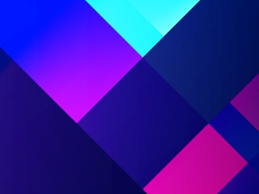Abstrakt målning bestående av blå, rosa och turkosa färger i geometriskt mönster